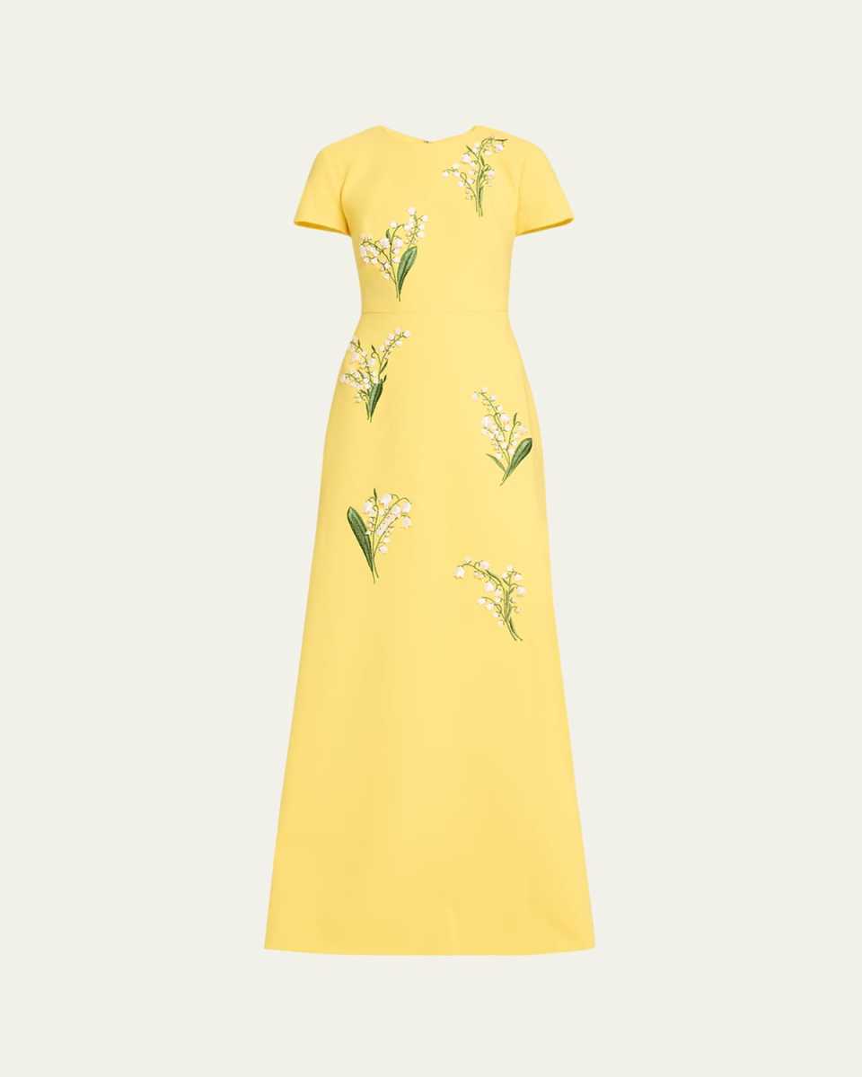 Floral Embroidered Gown with Back Bows